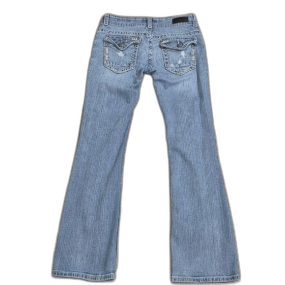 Daytrip Jeans 29 R Leo Bootcut Distressed Embroidered Back Flap Pockets - Picture 1 of 9